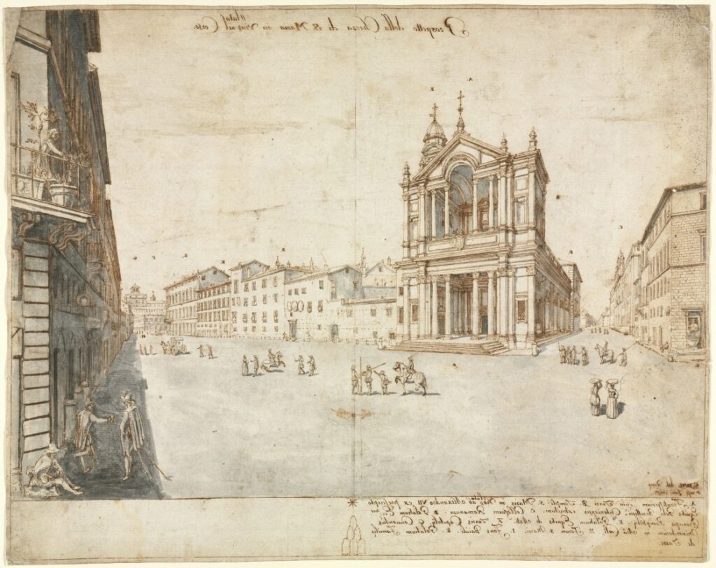 Lievin Cruyl's preparatory drawing of Santa Maria in Via Lata flipped for precision