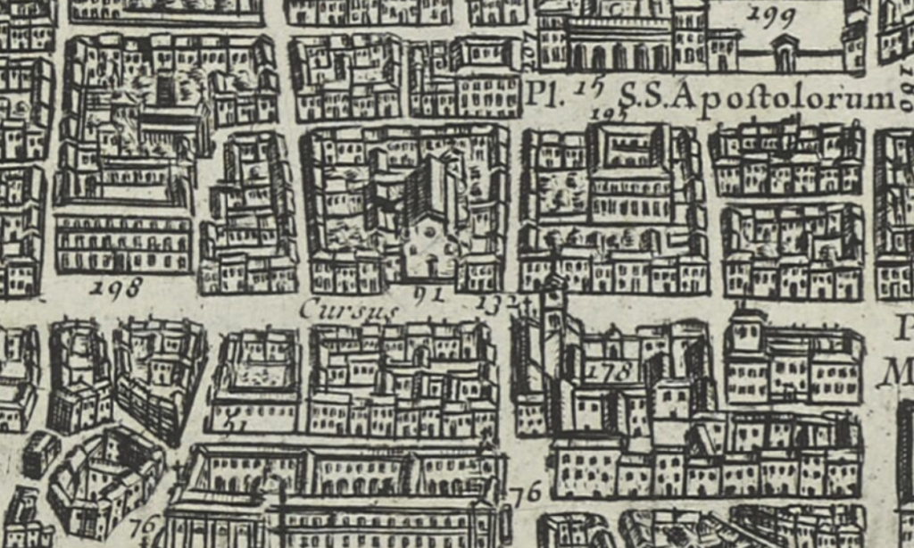 Detail of Falda's 1667 map showing San Marcello al Corso